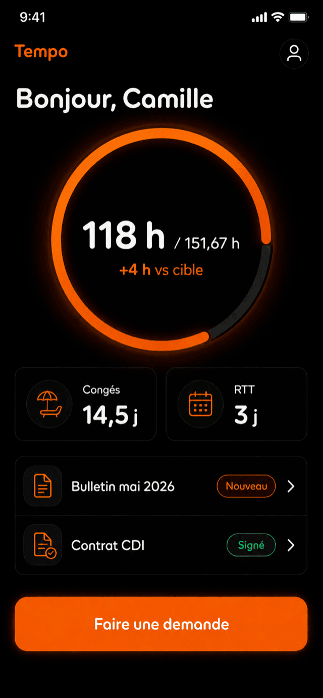 Écran Accueil de l'application mobile Tempo
